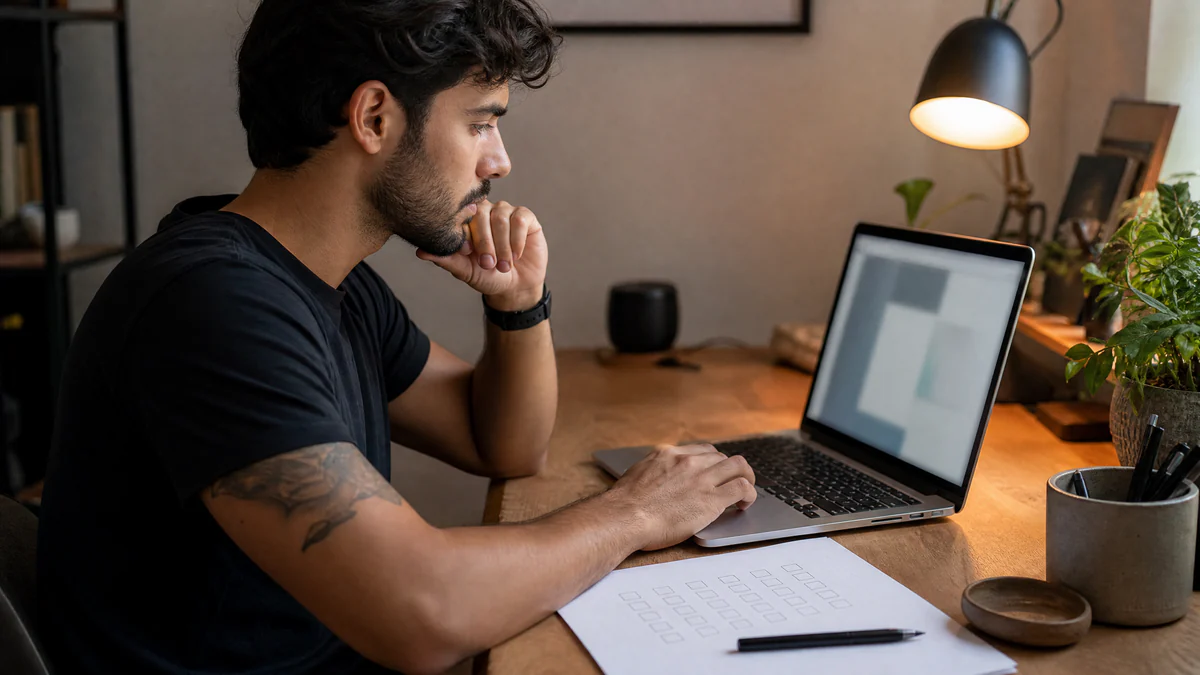 Criador montando uma isca digital simples no computador