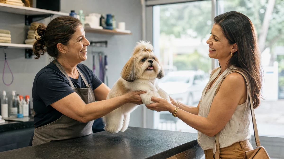 Dona de pet shop atendendo cliente que chegou pela internet