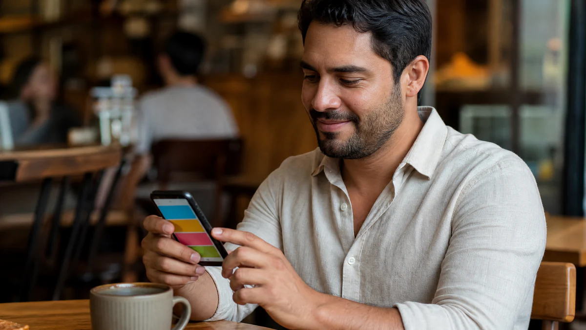 Pessoa respondendo um quiz de recomendação no celular
