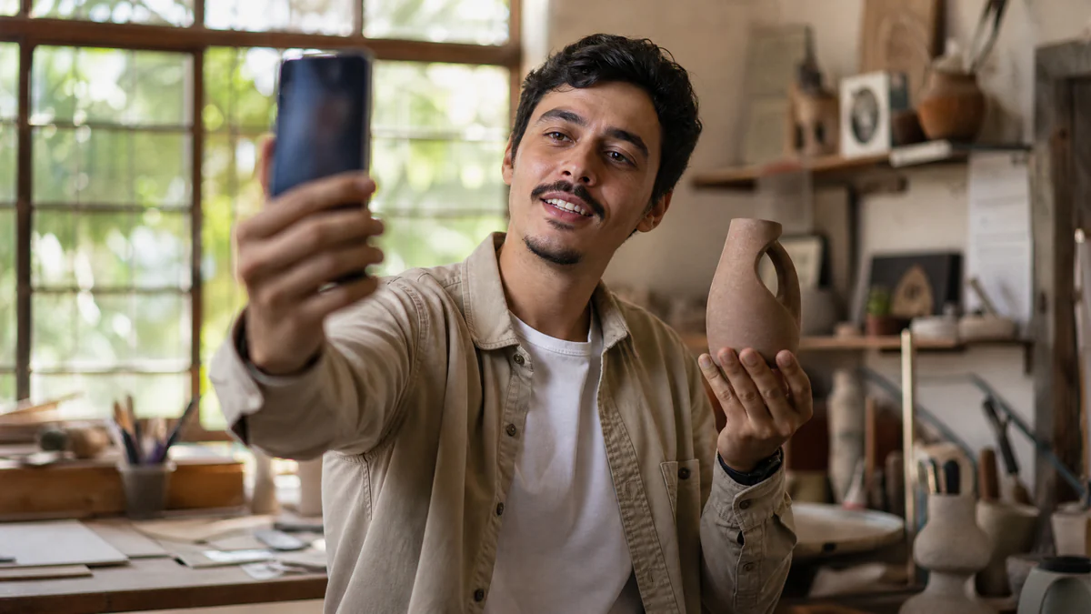 Empreendedor gravando um anúncio no estilo nativo do TikTok